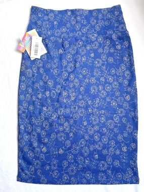 Lularoe skirt Size XS Cassie pencil stretch knee length blue floral NEW